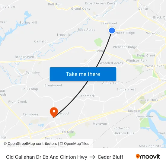 Old Callahan Dr Eb And Clinton Hwy to Cedar Bluff map