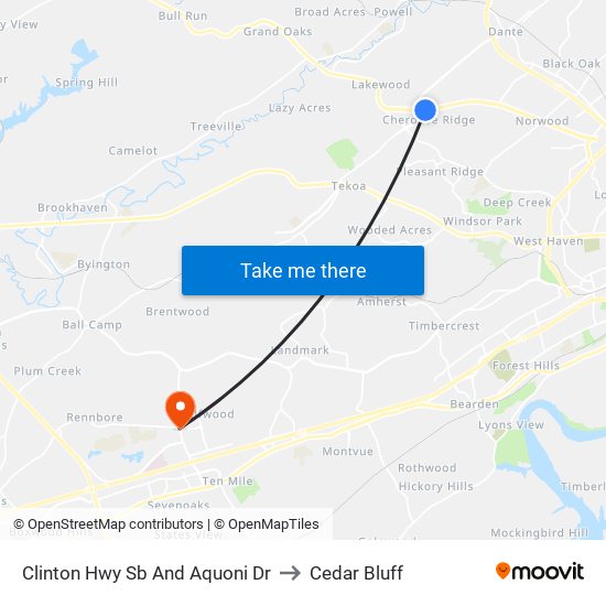 Clinton Hwy Sb And Aquoni Dr to Cedar Bluff map