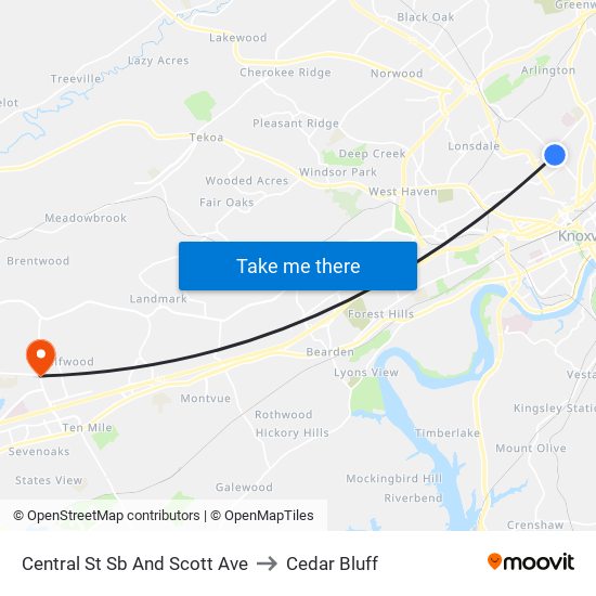 Central St Sb And Scott Ave to Cedar Bluff map