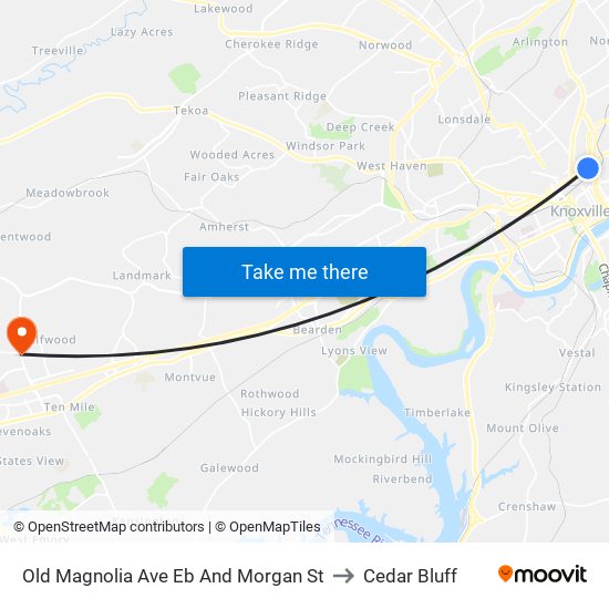 Old Magnolia Ave Eb And Morgan St to Cedar Bluff map