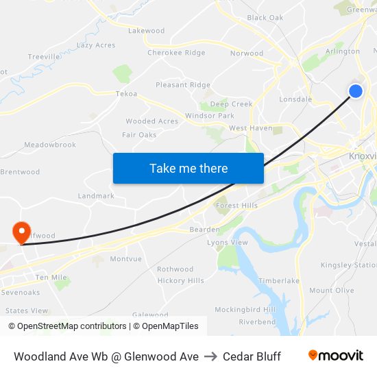 Woodland Ave Wb @ Glenwood Ave to Cedar Bluff map