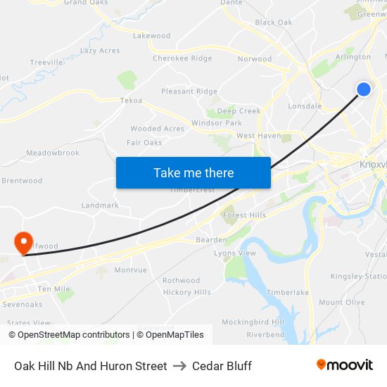 Oak Hill Nb And Huron Street to Cedar Bluff map