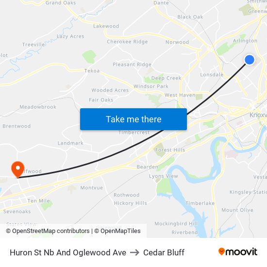 Huron St Nb And Oglewood Ave to Cedar Bluff map