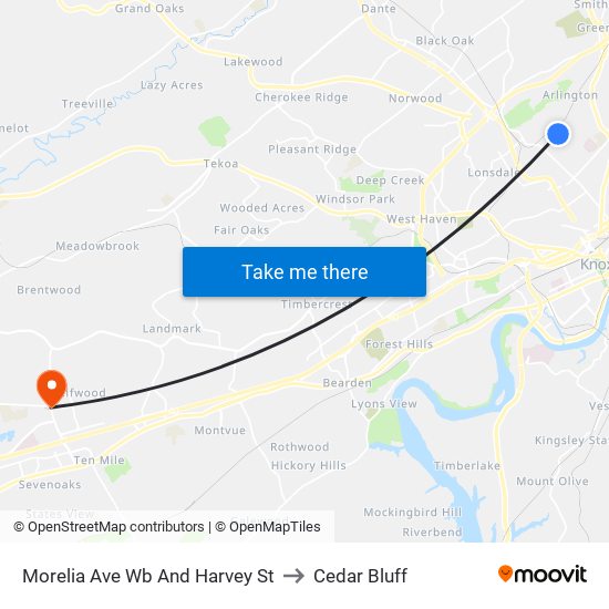 Morelia Ave Wb And Harvey St to Cedar Bluff map