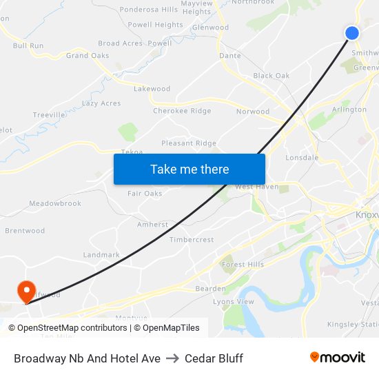 Broadway Nb And Hotel Ave to Cedar Bluff map