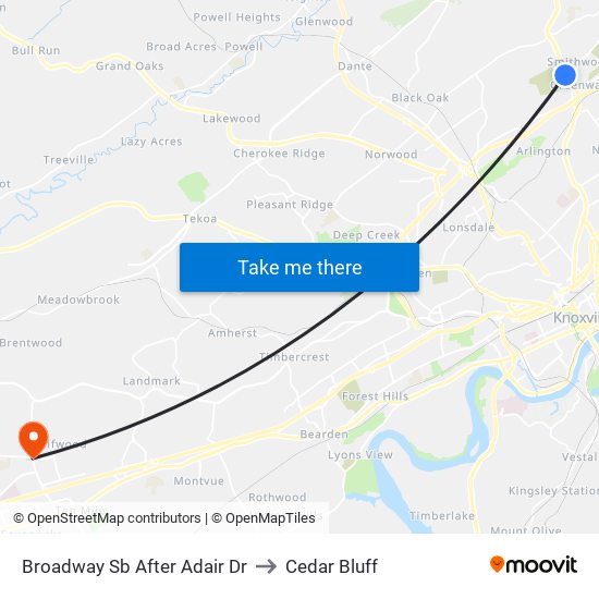 Broadway Sb After Adair Dr to Cedar Bluff map