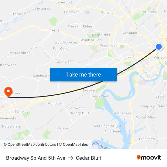 Broadway Sb And 5th Ave to Cedar Bluff map