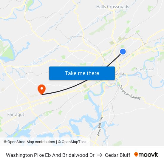 Washington Pike Eb And Bridalwood Dr to Cedar Bluff map