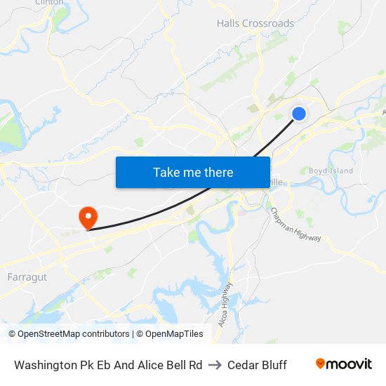 Washington Pk Eb And Alice Bell Rd to Cedar Bluff map