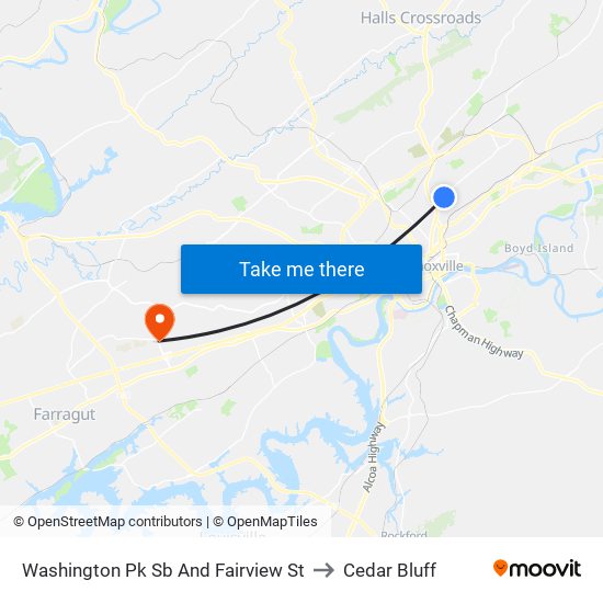 Washington Pk Sb And Fairview St to Cedar Bluff map