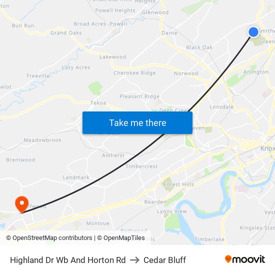 Highland Dr Wb And Horton Rd to Cedar Bluff map