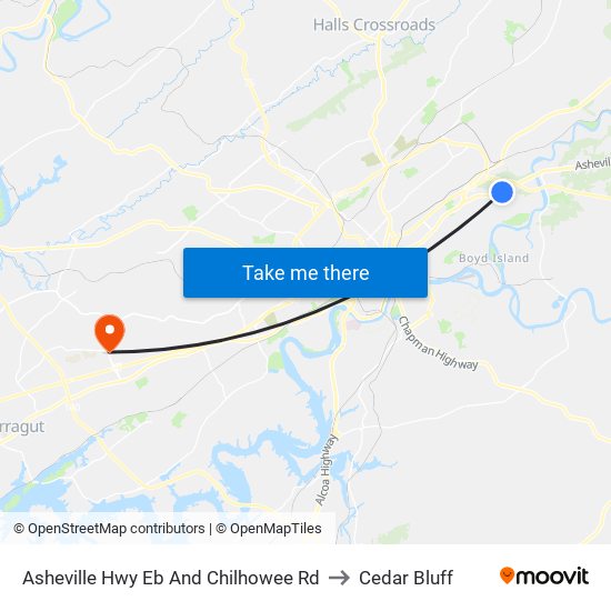 Asheville Hwy Eb And Chilhowee Rd to Cedar Bluff map