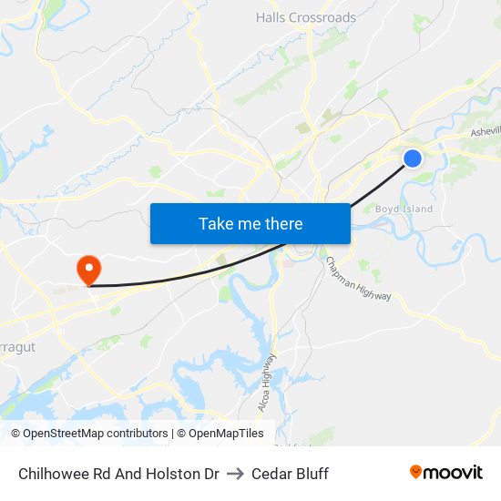 Chilhowee Rd And Holston Dr to Cedar Bluff map