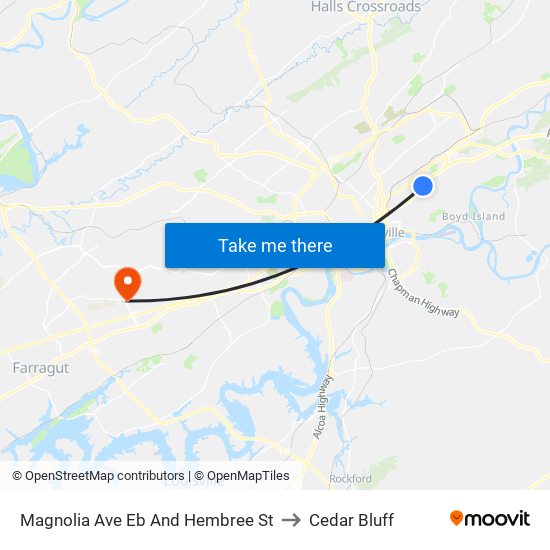 Magnolia Ave Eb And Hembree St to Cedar Bluff map