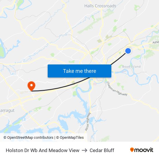 Holston Dr Wb And Meadow View to Cedar Bluff map