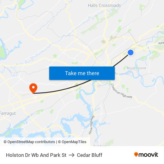 Holston Dr Wb And Park St to Cedar Bluff map