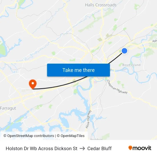 Holston Dr Wb Across Dickson St to Cedar Bluff map