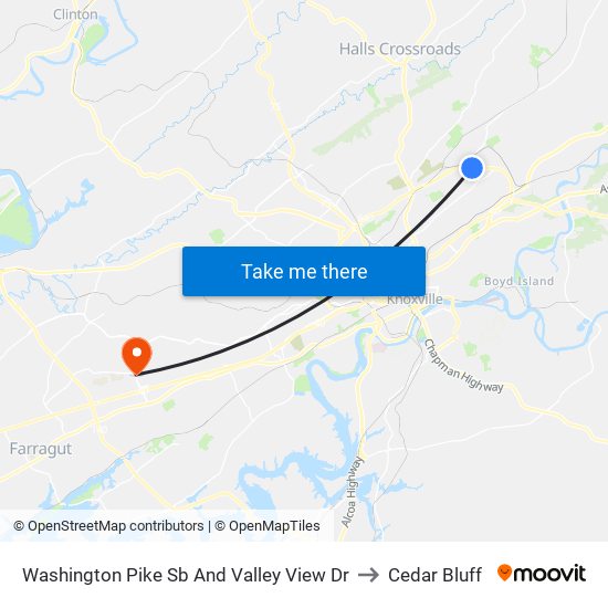 Washington Pike Sb And Valley View Dr to Cedar Bluff map
