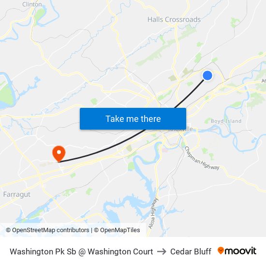 Washington Pk Sb @ Washington Court to Cedar Bluff map