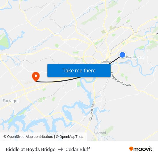 Biddle at Boyds Bridge to Cedar Bluff map