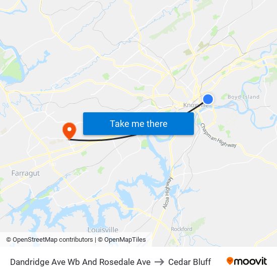 Dandridge Ave Wb And Rosedale Ave to Cedar Bluff map
