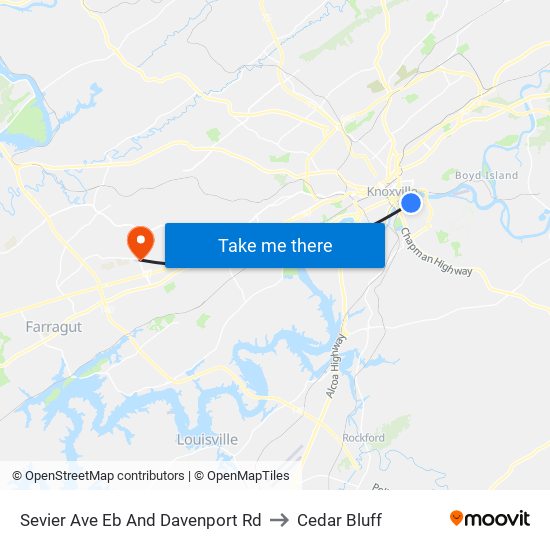 Sevier Ave Eb And Davenport Rd to Cedar Bluff map