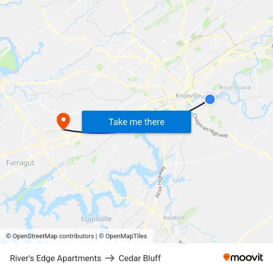 River's Edge Apartments to Cedar Bluff map