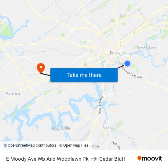E Moody Ave Wb And Woodlawn Pk to Cedar Bluff map