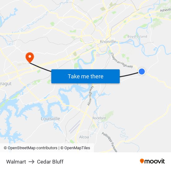 Walmart to Cedar Bluff map