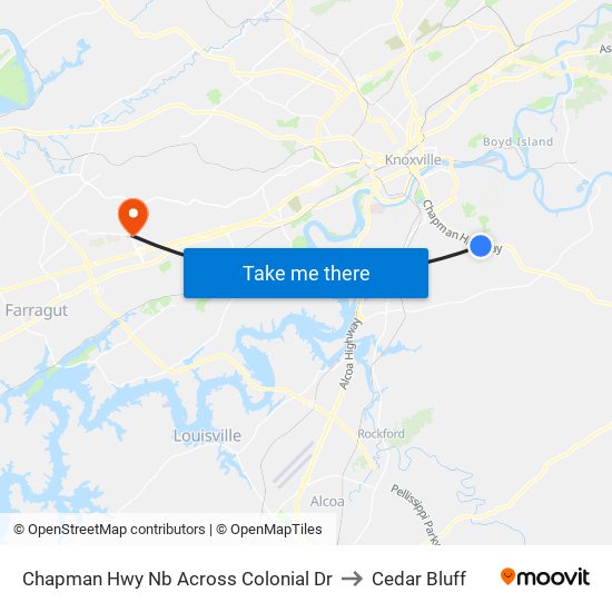 Chapman Hwy Nb Across Colonial Dr to Cedar Bluff map