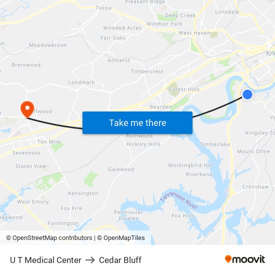 U T Medical Center to Cedar Bluff map