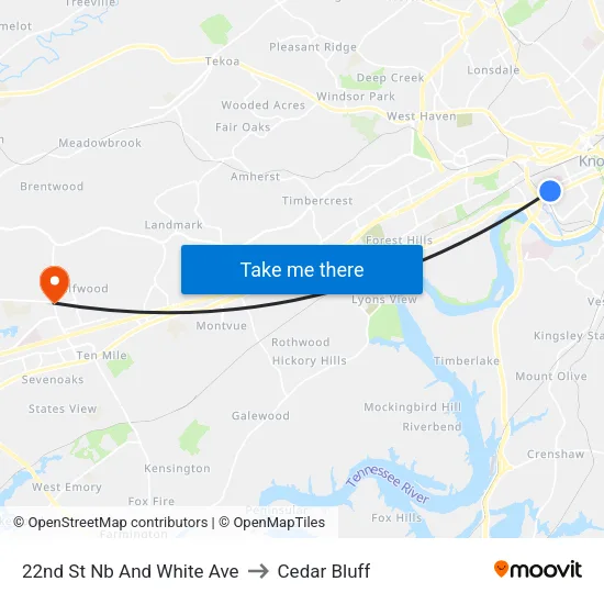 22nd St Nb And White Ave to Cedar Bluff map