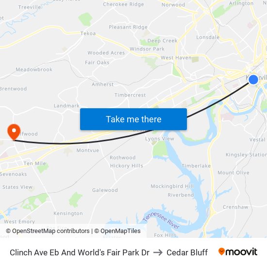 Clinch Ave Eb  And World's Fair Park Dr to Cedar Bluff map