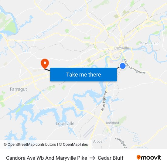Candora Ave Wb And Maryville Pike to Cedar Bluff map