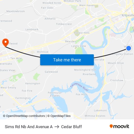 Sims Rd Nb And Avenue A to Cedar Bluff map