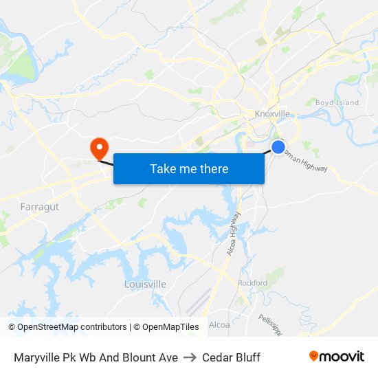 Maryville Pk Wb And Blount Ave to Cedar Bluff map