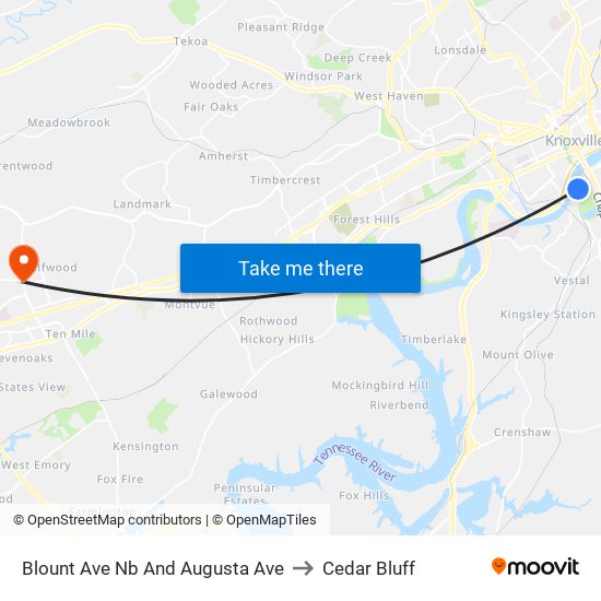 Blount Ave Nb And Augusta Ave to Cedar Bluff map