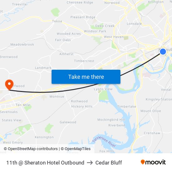 11th @ Sheraton Hotel Outbound to Cedar Bluff map