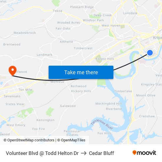 Volunteer Blvd @ Todd Helton Dr to Cedar Bluff map
