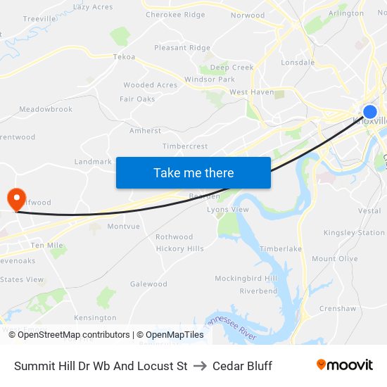 Summit Hill Dr Wb And Locust St to Cedar Bluff map