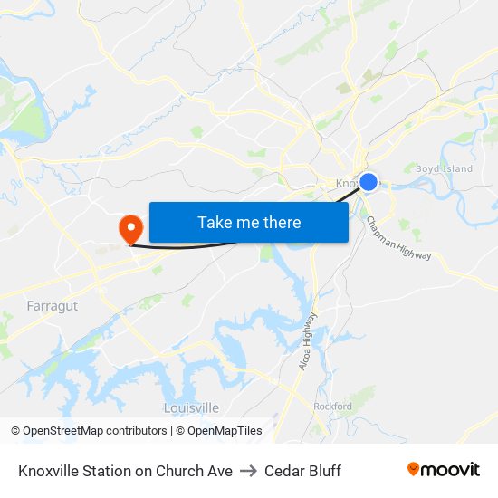 Knoxville Station on Church Ave to Cedar Bluff map