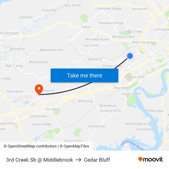 3rd Creek Sb @ Middlebrook to Cedar Bluff map