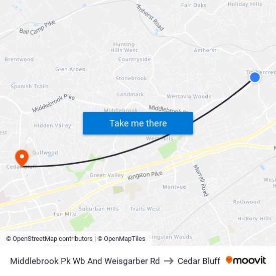 Middlebrook Pk Wb And Weisgarber Rd to Cedar Bluff map