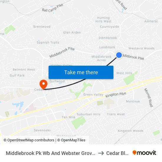 Middlebrook Pk Wb And Webster Grove Ln to Cedar Bluff map