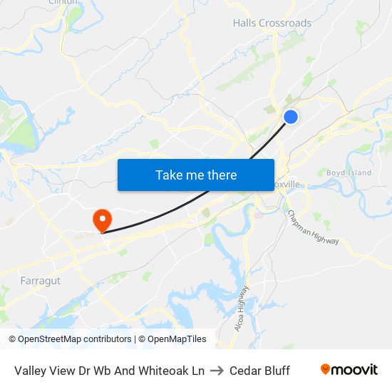 Valley View Dr Wb And Whiteoak Ln to Cedar Bluff map