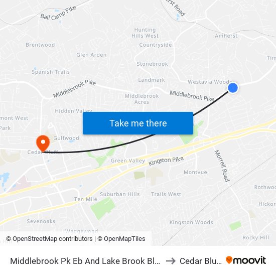 Middlebrook Pk Eb And Lake Brook Blvd to Cedar Bluff map