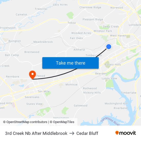 3rd Creek Nb After Middlebrook to Cedar Bluff map