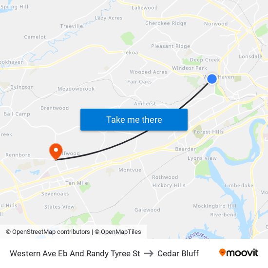 Western Ave Eb And Randy Tyree St to Cedar Bluff map