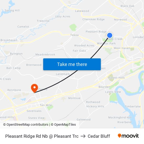 Pleasant Ridge Rd Nb @ Pleasant Trc to Cedar Bluff map