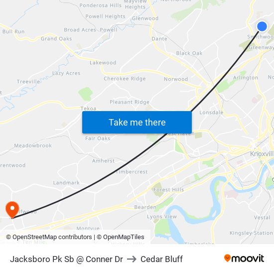 Jacksboro Pk Sb @ Conner Dr to Cedar Bluff map